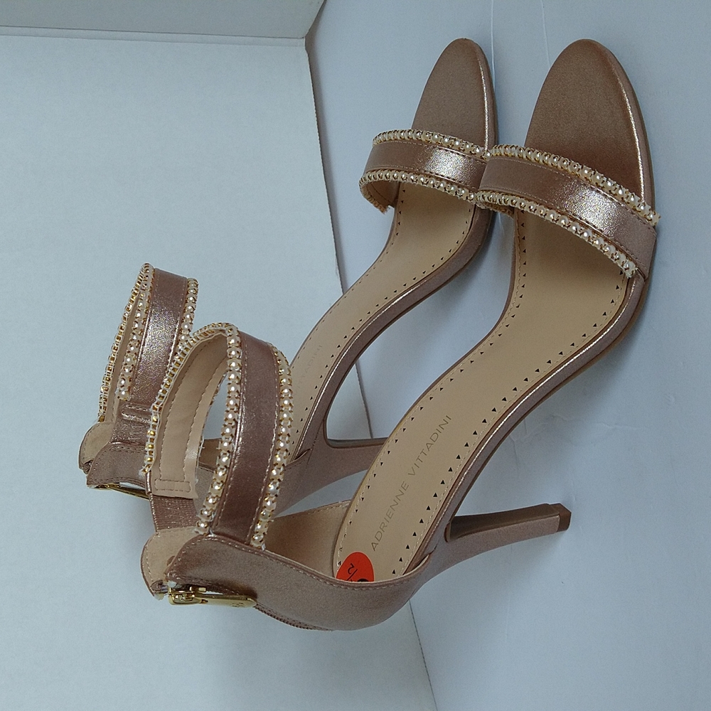 Adrienne Vittadini Gracy Stiletto Embellished Heel Sandals In Champagne Size 9.5